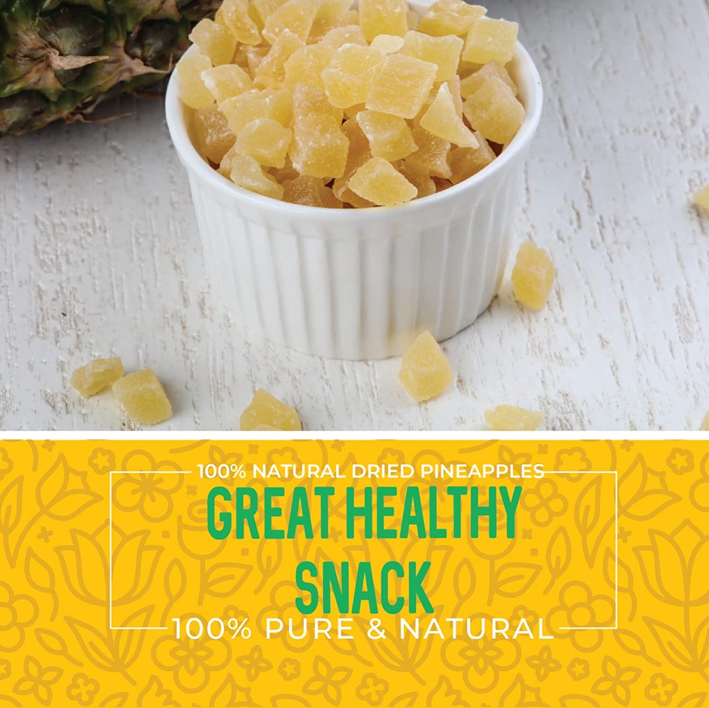 1 Pound. Dehydrated Pineapple Chunk, Dehydrated Pineapple Bulk Bits. All Natural, Non-Gmo, Lightly Sweetened Dried Pineapples, 16 Oz.